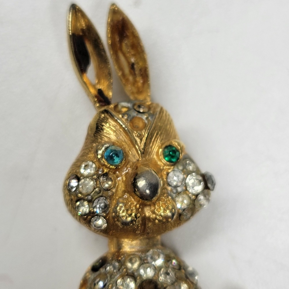 Vtg Alice Caviness Bunny Rabbit Pin Rare Rhinestone Brooch Easter Spring Signed - Picture 8 of 15